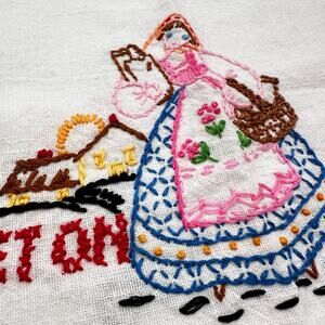 Vintage handmade TEA TOWEL embroidered  cottagecore - THURSDAY - hand stitched